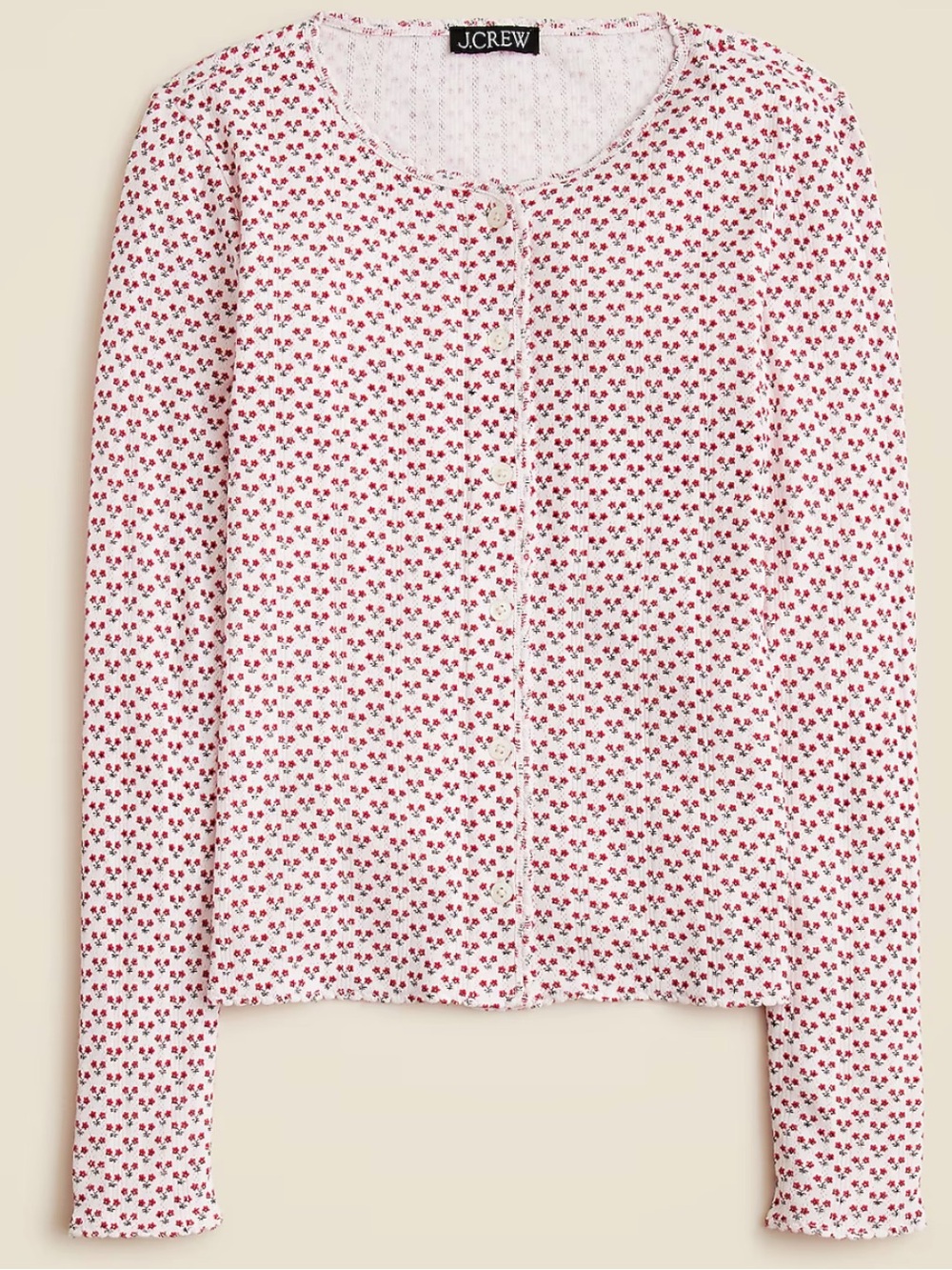 J.Crew Pointelle Cardigan in Ditsy Floral Ivory Red Cotton Knit Large